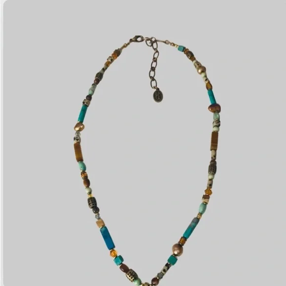 Vintage Michal Golan Cross Necklace Turquoise,Tiger Eye Gemstone Mosaic - Picture 9 of 9